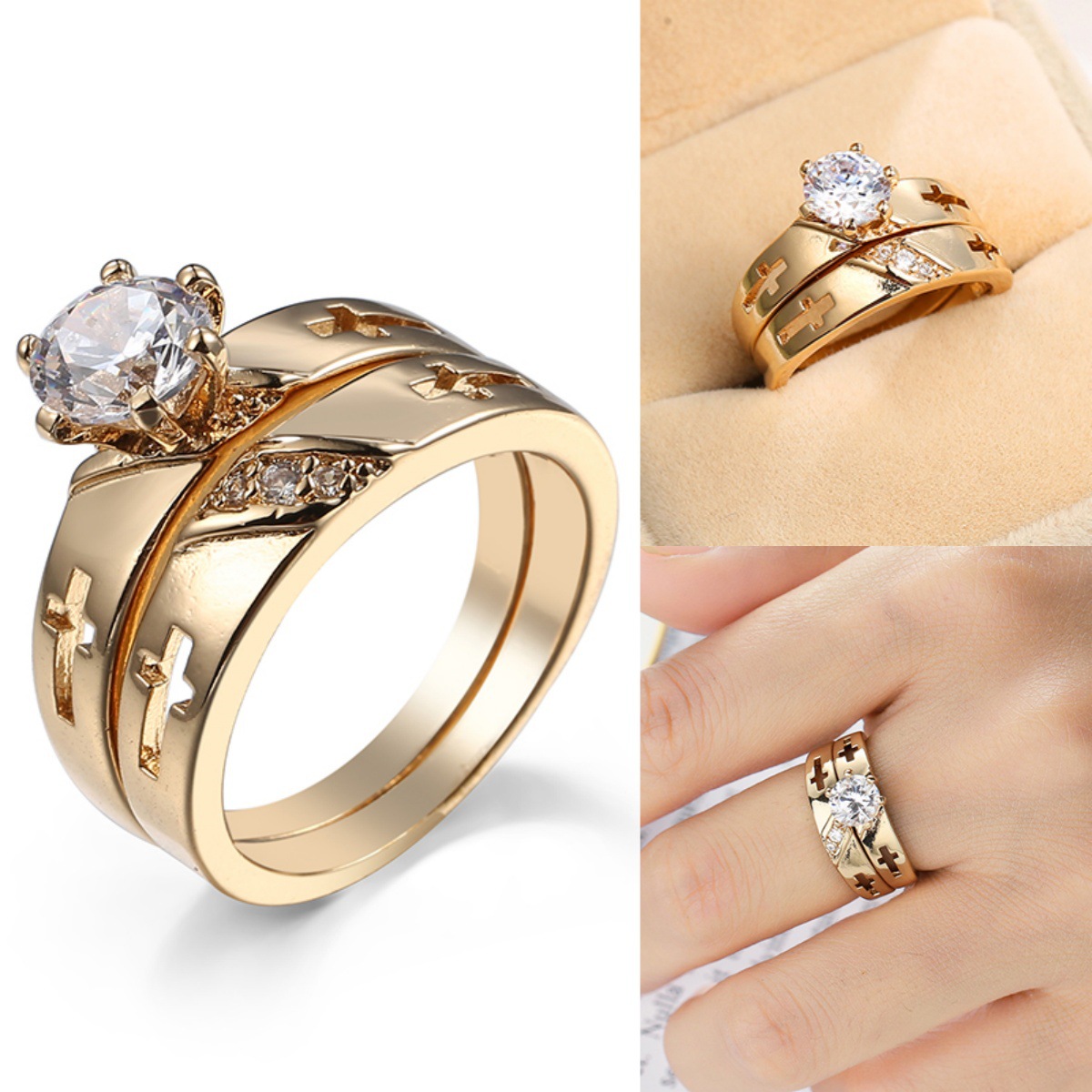 New High-Quality Zircon Cross Jewelry Ring Couple Rings