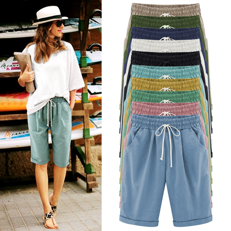 Spring and summer new cotton spandex mid-waist loose harem five-tenths pants street hip-hop elastic casual pants women pants