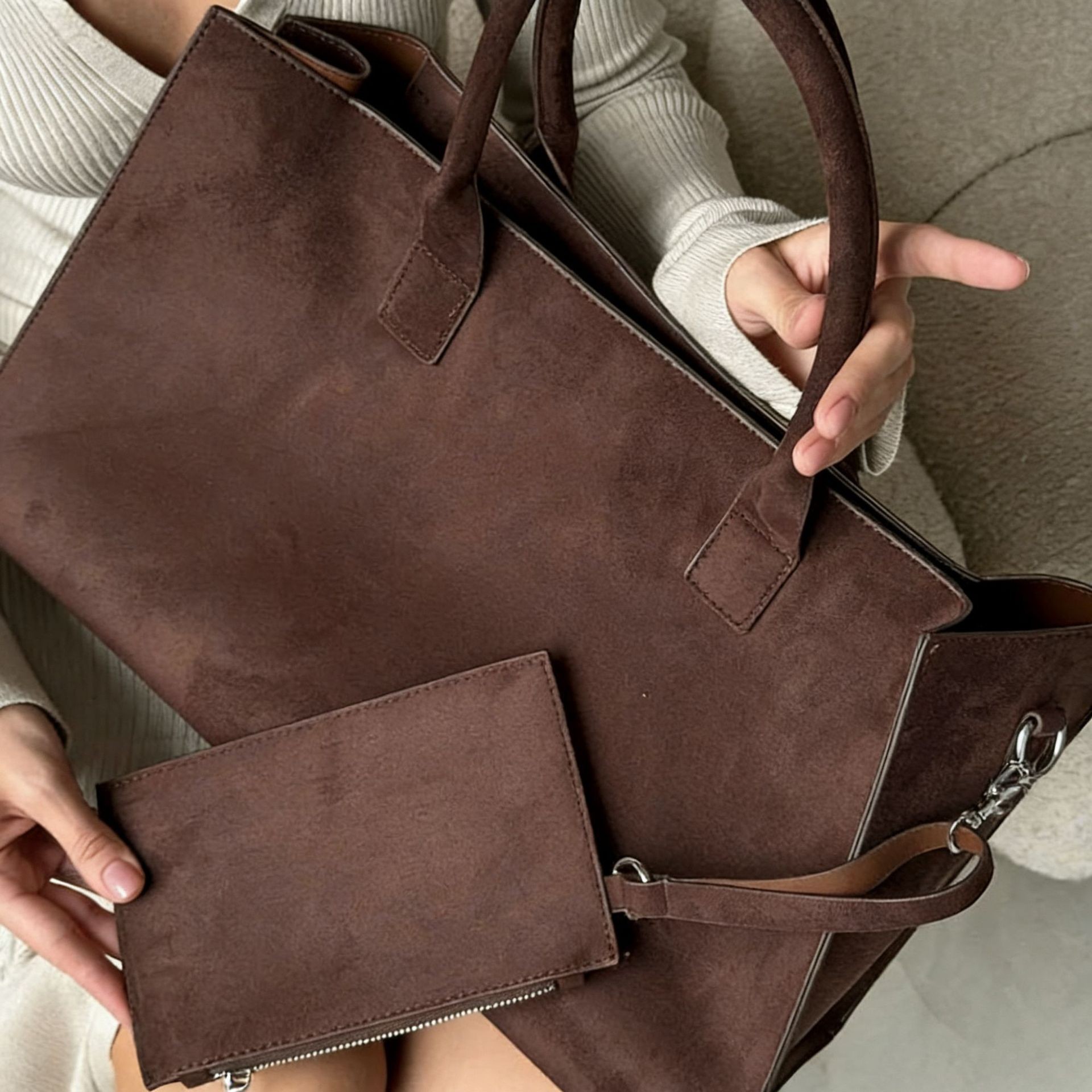 Suede Autumn Winter Fluffy Rodeo Kelly Tote Bag Commuter Large Capacity Single Shoulder Handheld Crossbody Bag