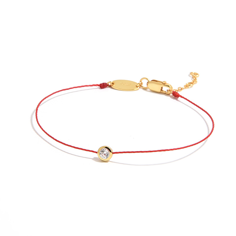 Redlink Rope Single Diamond Full Rope S925 Silver Gold-Plated Simple Benming Year Red Rope Bracelet Unisex
