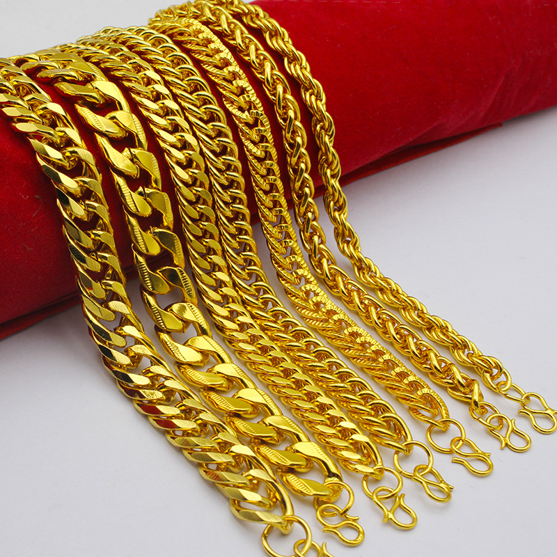 6/9/12mm men's and women's gold bracelet alloy gold-plated NK bracelet flat bold side Cuban bracelet long-lasting non-fading