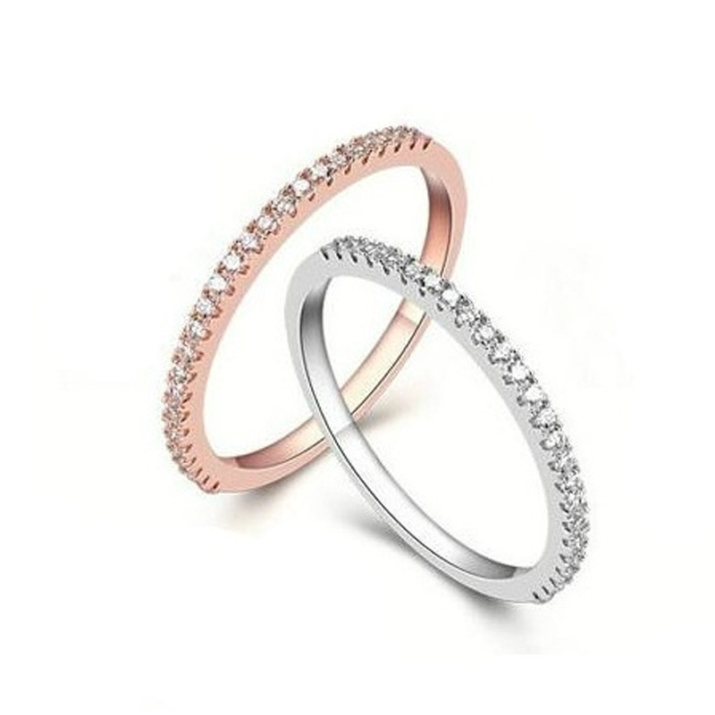 JZ002 Single row gold-plated fine tail ring women full diamond cubic zirconia micro-set diamond finger ring joint jewelry
