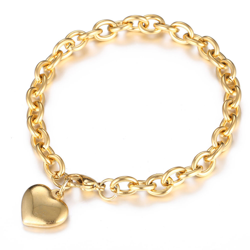 Minimalist stainless steel chain bracelet with polished heart gold-plated bracelet, Valentine's Day bracelet, Mother's Day gift