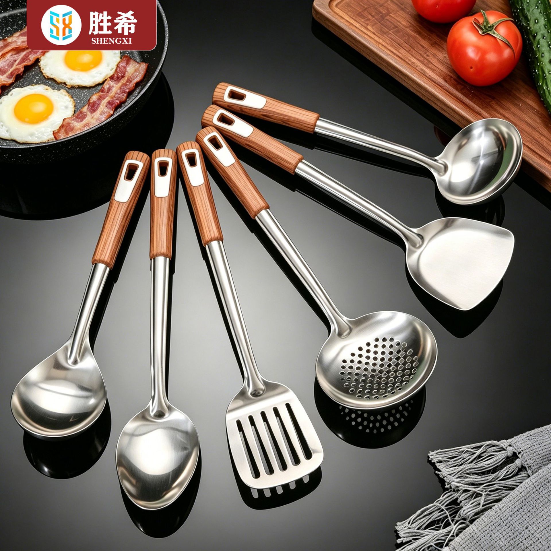 Stainless steel kitchen utensils thickened wok spatula soup spoon home anti-scald slotted spoon noodle ladle kitchen wok spatula spoon set