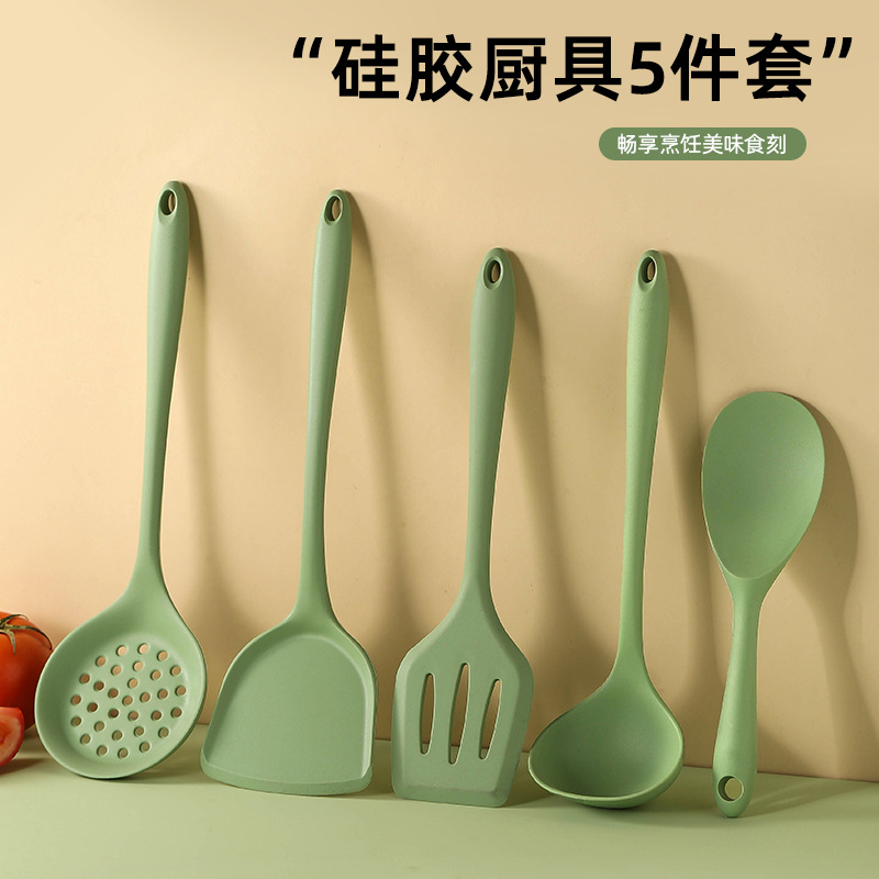 Silicone Spatula Home Spoon Spatula Non-Stick Pan Special Frying Spatula High Temperature Resistant Slotted Spoon Soup Spoon Kitchen Utensils Set