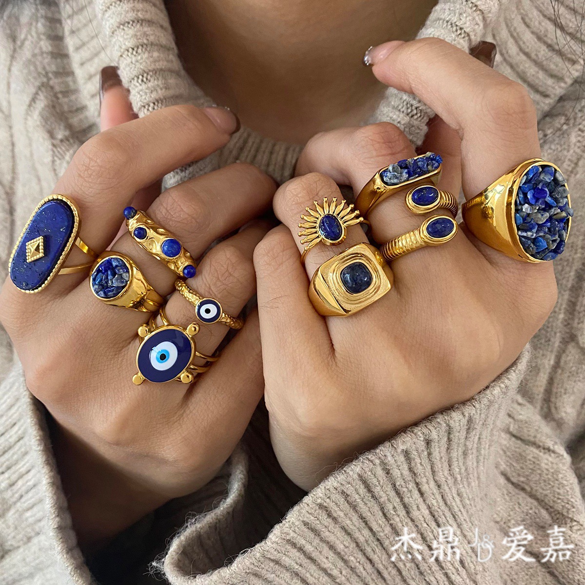 Jieding titanium steel natural stone ring niche hand jewelry stacking stainless steel accessories