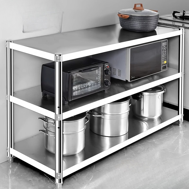 Stainless steel kitchen storage rack, multi-layer floor-standing, multifunctional shelf, work table, household storage shelf
