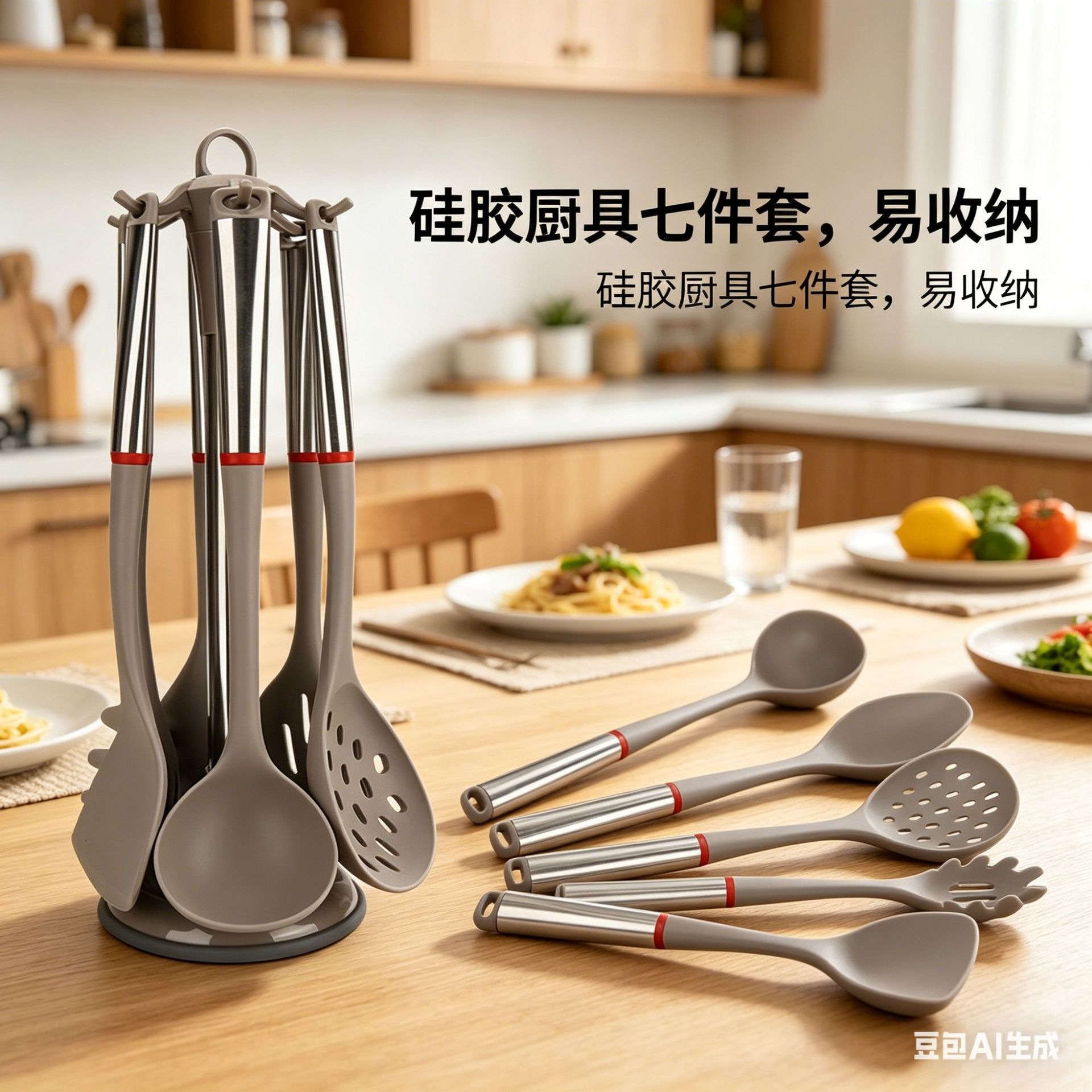 Stainless Steel Handle Food Grade Silicone Kitchen Utensils 7-Piece Set Cooking Spatula Spoon Non-Stick Pan Special Spatula Exclusive Supply