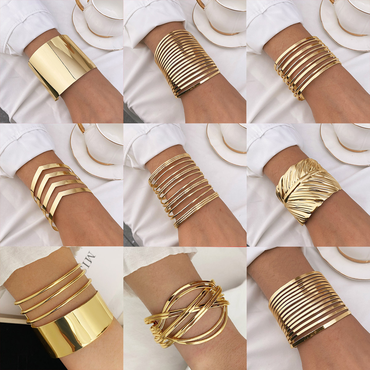 Trendy Exaggerated Large Area Smooth Bangle Bohemian Style Multi-Layer Alloy Bangle Women's Hand Jewelry