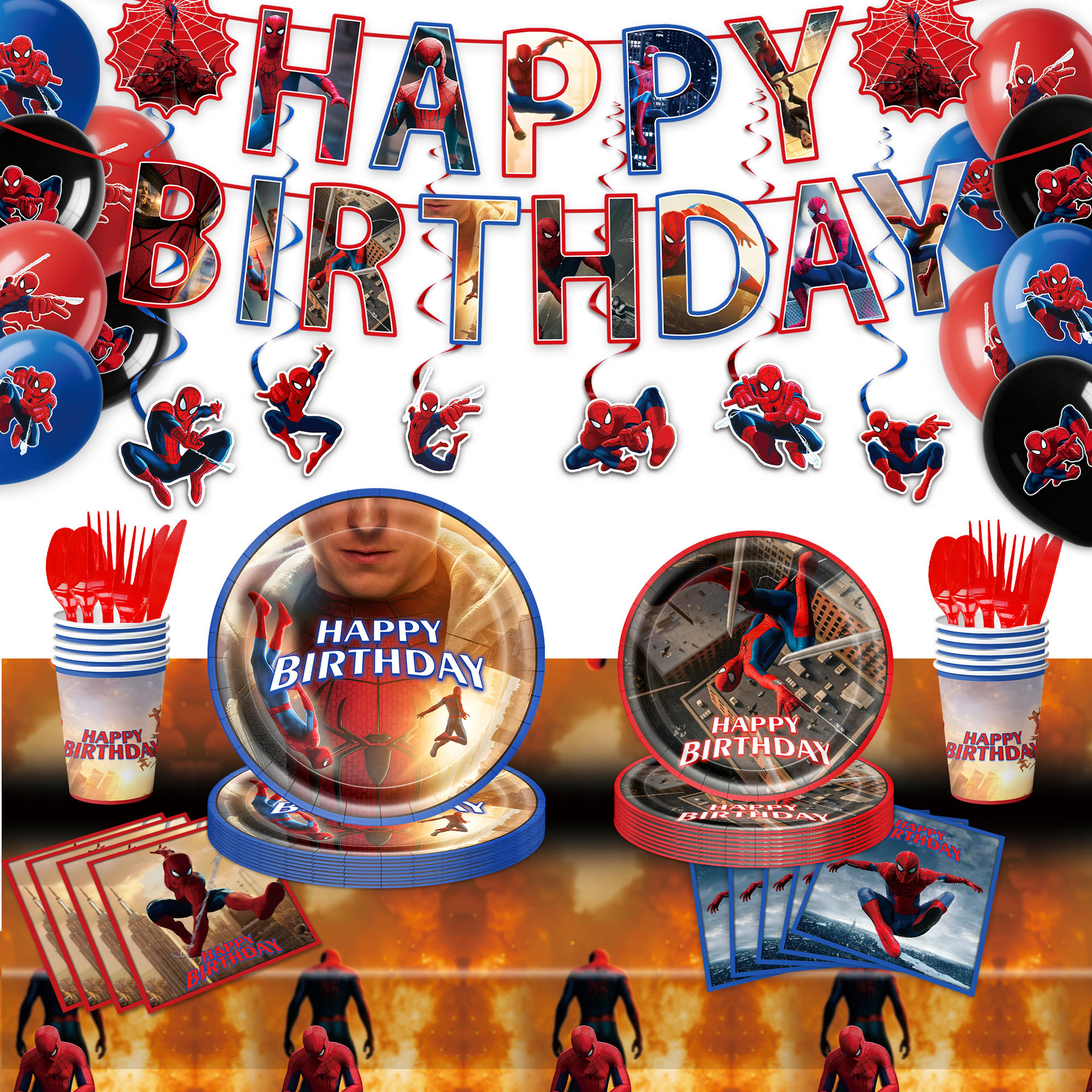 New Hero Spider-Man Theme Boy Birthday Party Tableware Paper Plate Paper Cup Napkin Tablecloth