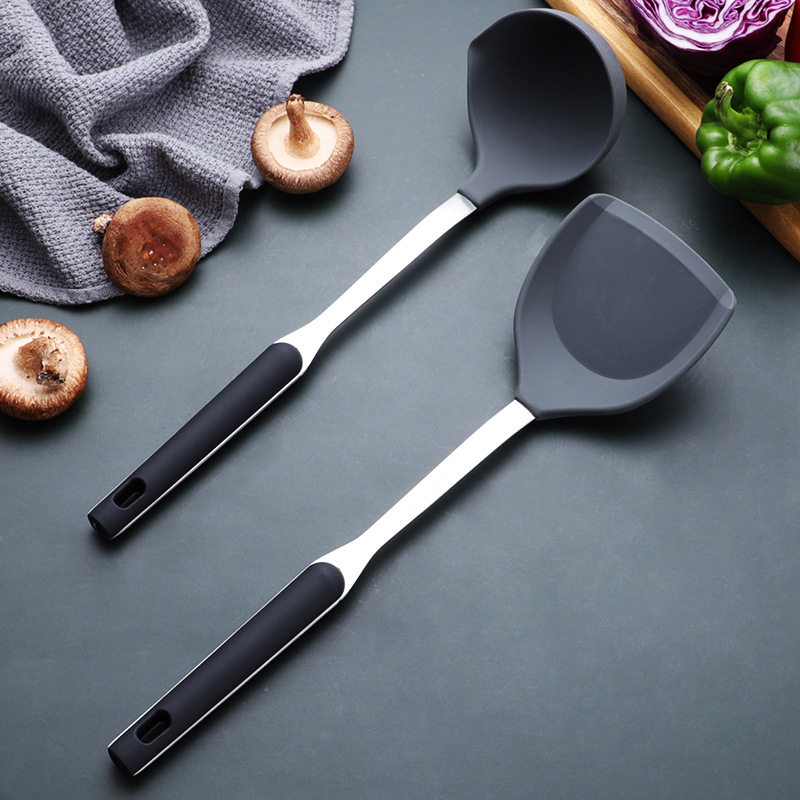 304 stainless steel silicone spatula household cooking soup spoon stir-fry non-stick spatula kitchen supplies cookware set