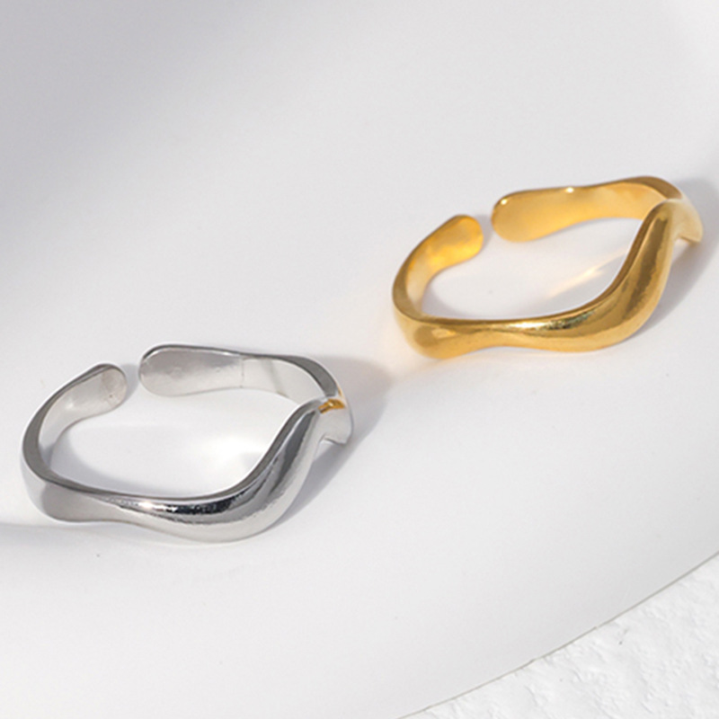 Simple wave titanium steel open ring women sense ring stainless steel pinky ring