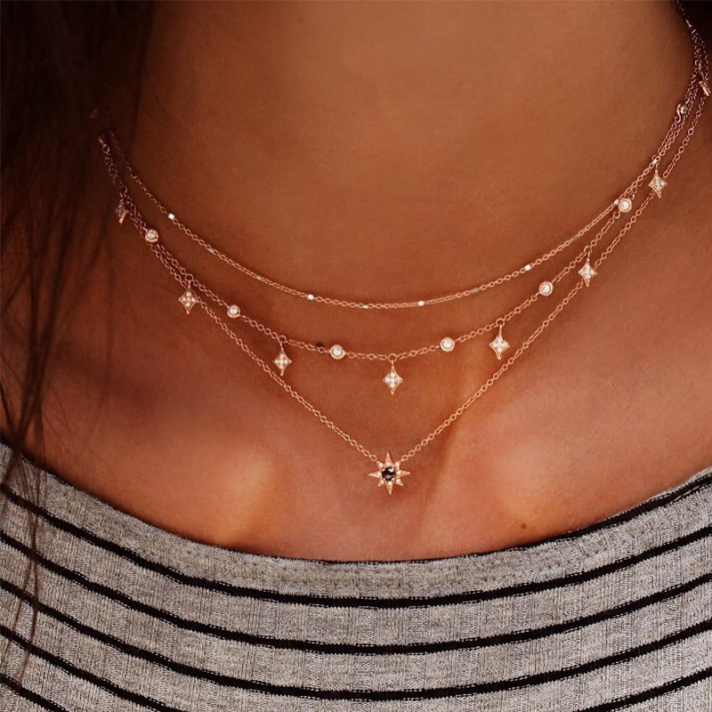 Popular New Women's Multi-Layer Star Pendant Necklace Handmade Necklace Combination