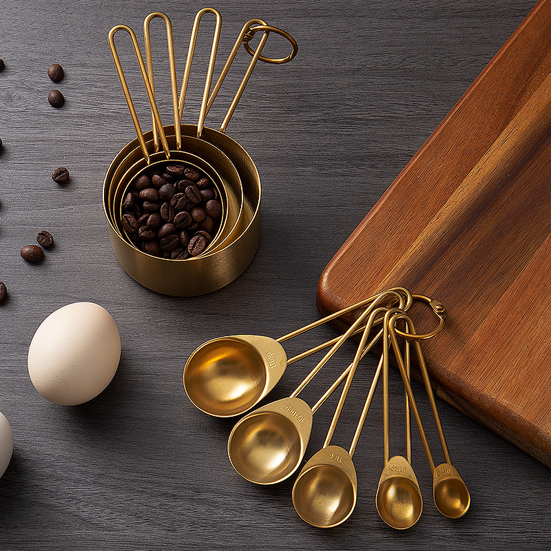 Milliliter Stainless Steel Measuring Cup and Spoon Set Seasoning Measuring Spoon Gold Titanium Plating Baking Set Measuring Cup Scale