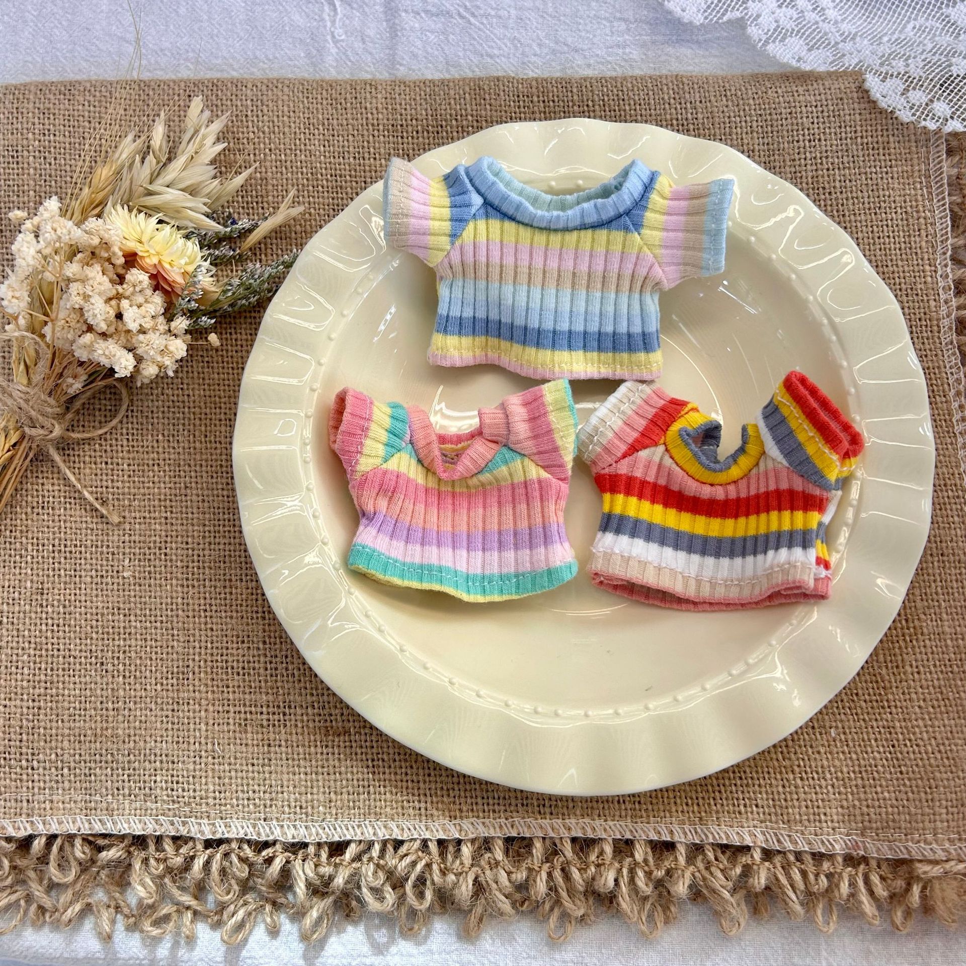 10cm doll clothing rainbow sweater kt cat Labubu outfit accessory plush toy replacement accessory wholesale