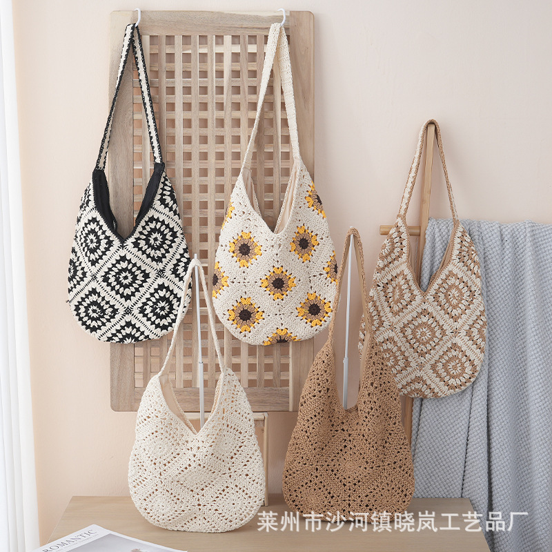 2025 new flower woven bag handmade woven daisy straw bag women's travel vacation handbag shoulder bag