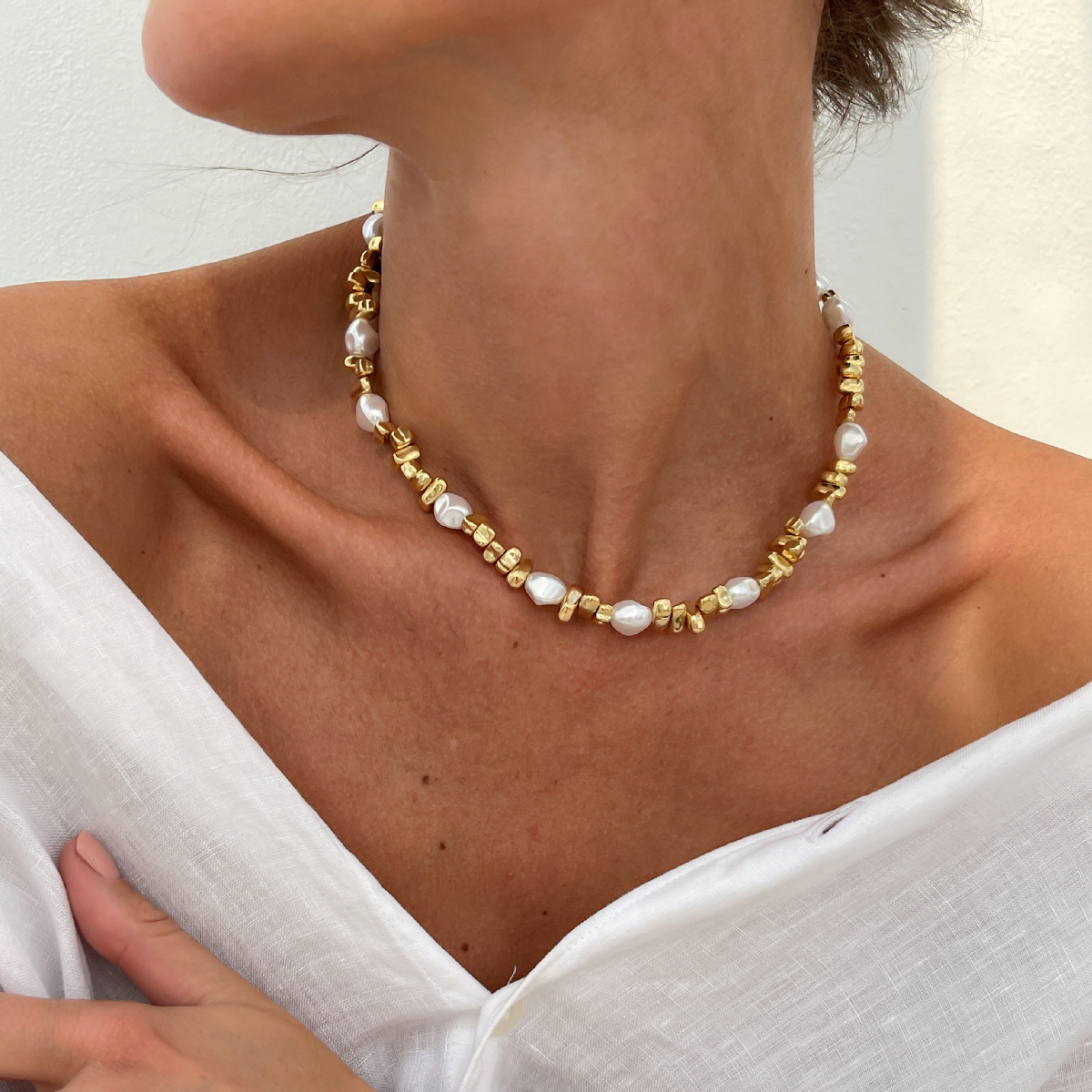 Baroque irregular faux pearl beaded necklace choker simple star tassel neck ornament
