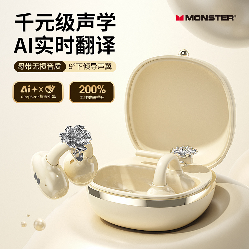 New AI Ear Clip 2025 Butterfly Bow Rhinestone Earring Smart Bluetooth Earphones Applicable