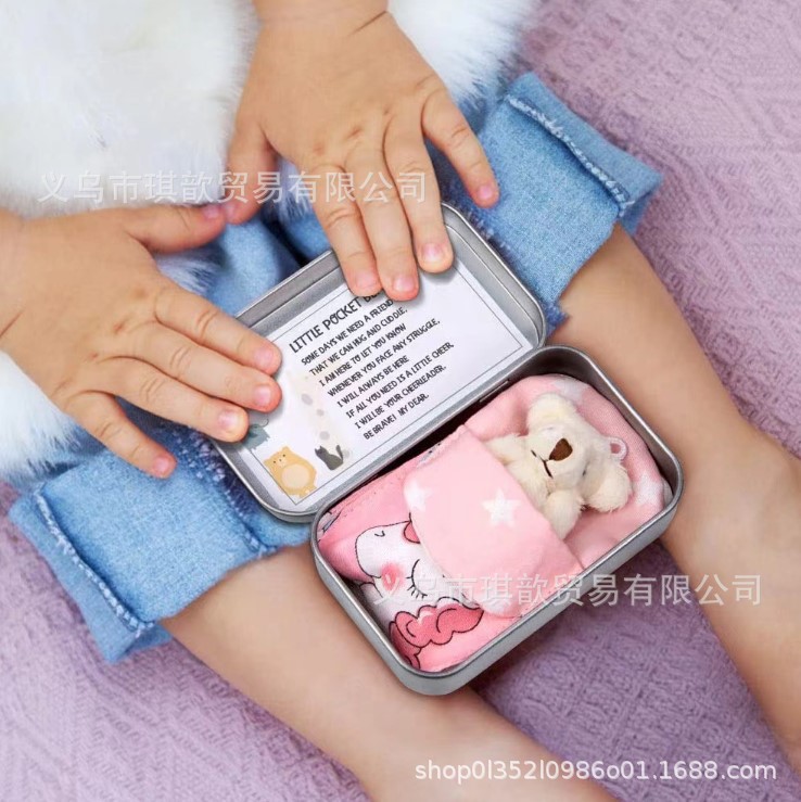 New Teddy Bear in a Tin Box Plush Mini Bear Toy Gift Souvenir