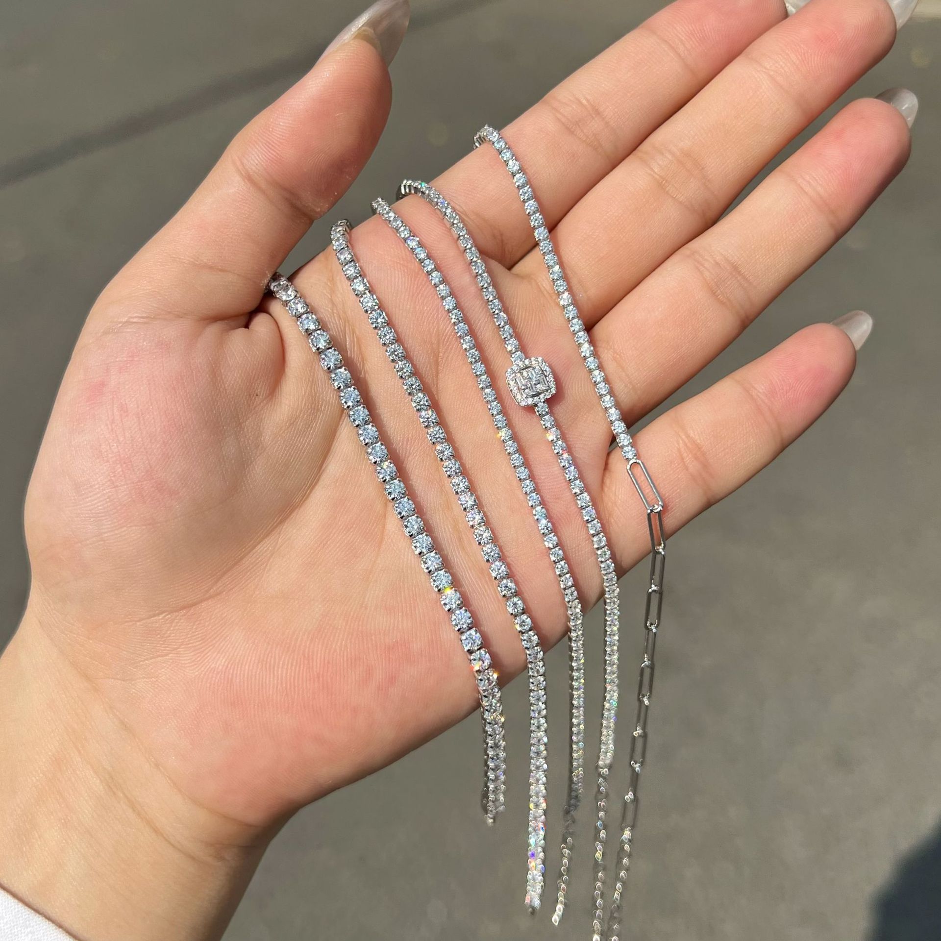 New S925 sterling silver tennis bracelet for women, hand-set zircon luxury square diamond chain hand accessories