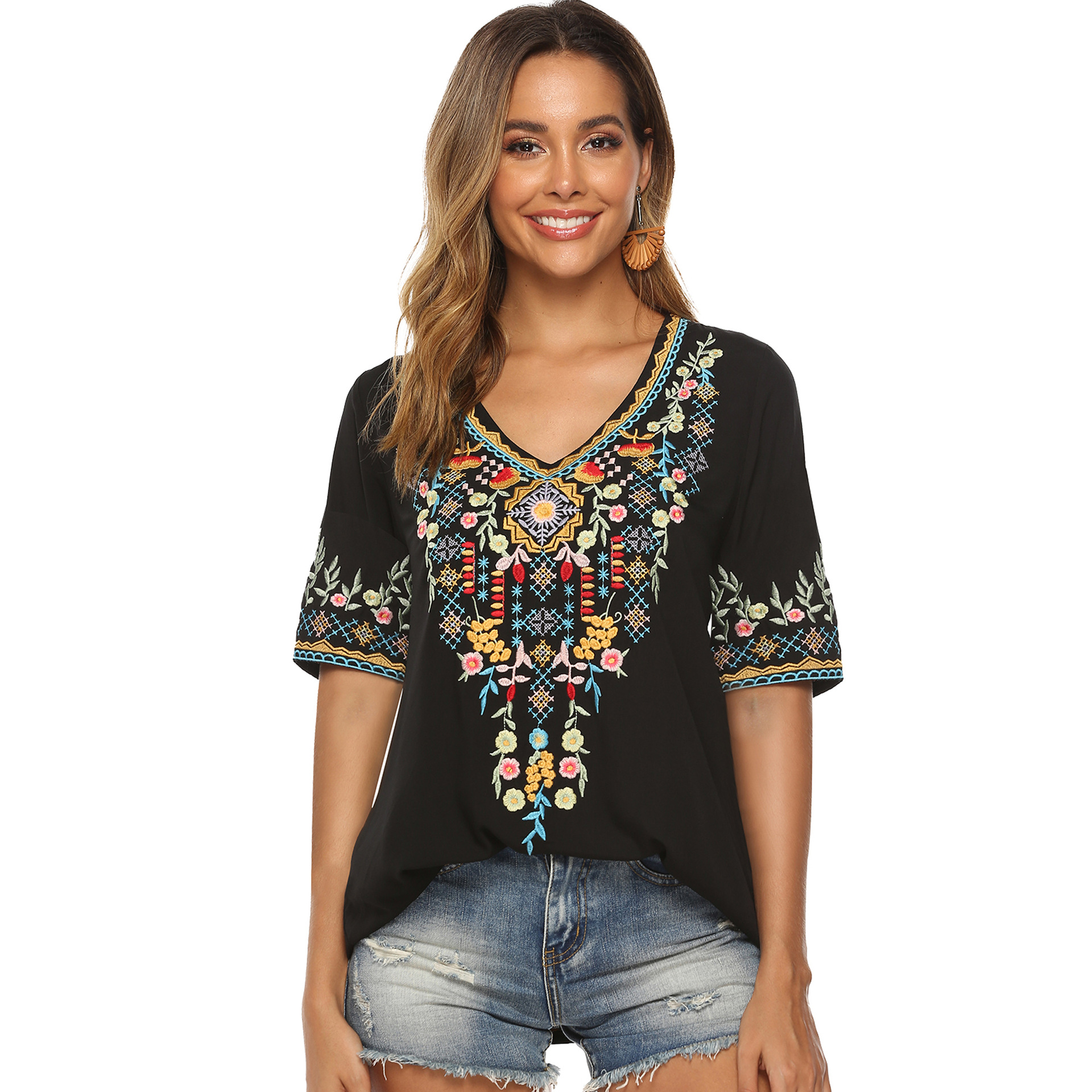 Women's embroidered women's new embroidered top