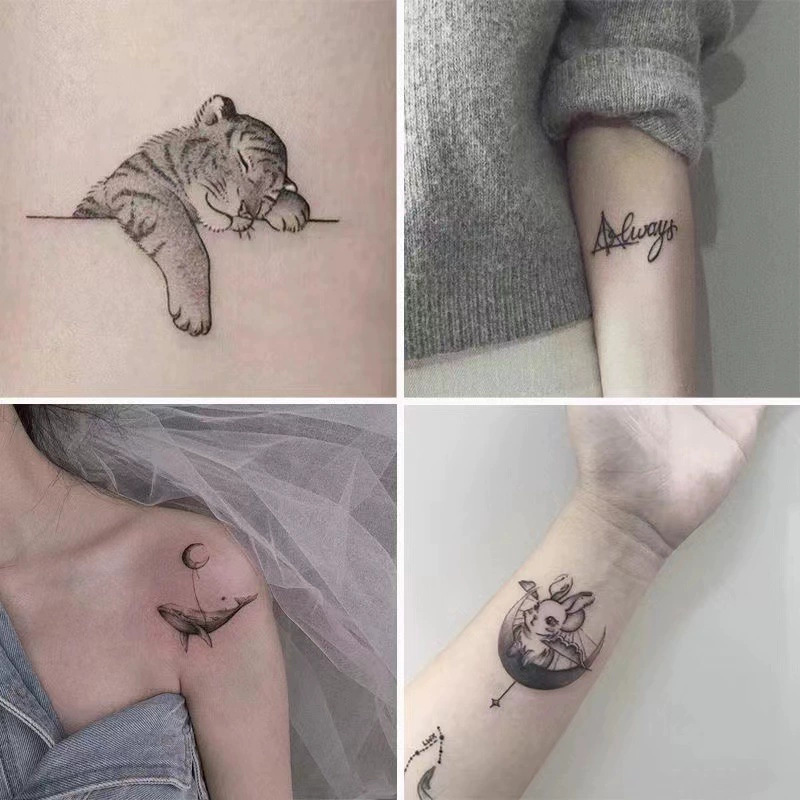 Fresh Moon Whale Little Tiger Tattoo Sticker Cute Cartoon Collarbone Men Women Semi Permanent