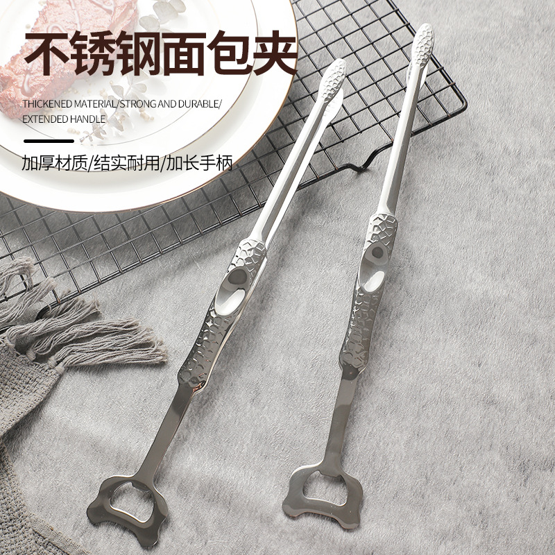 New 304 stainless steel food tongs barbecue tongs multi-purpose beer bottle opener steak tongs extended food tongs