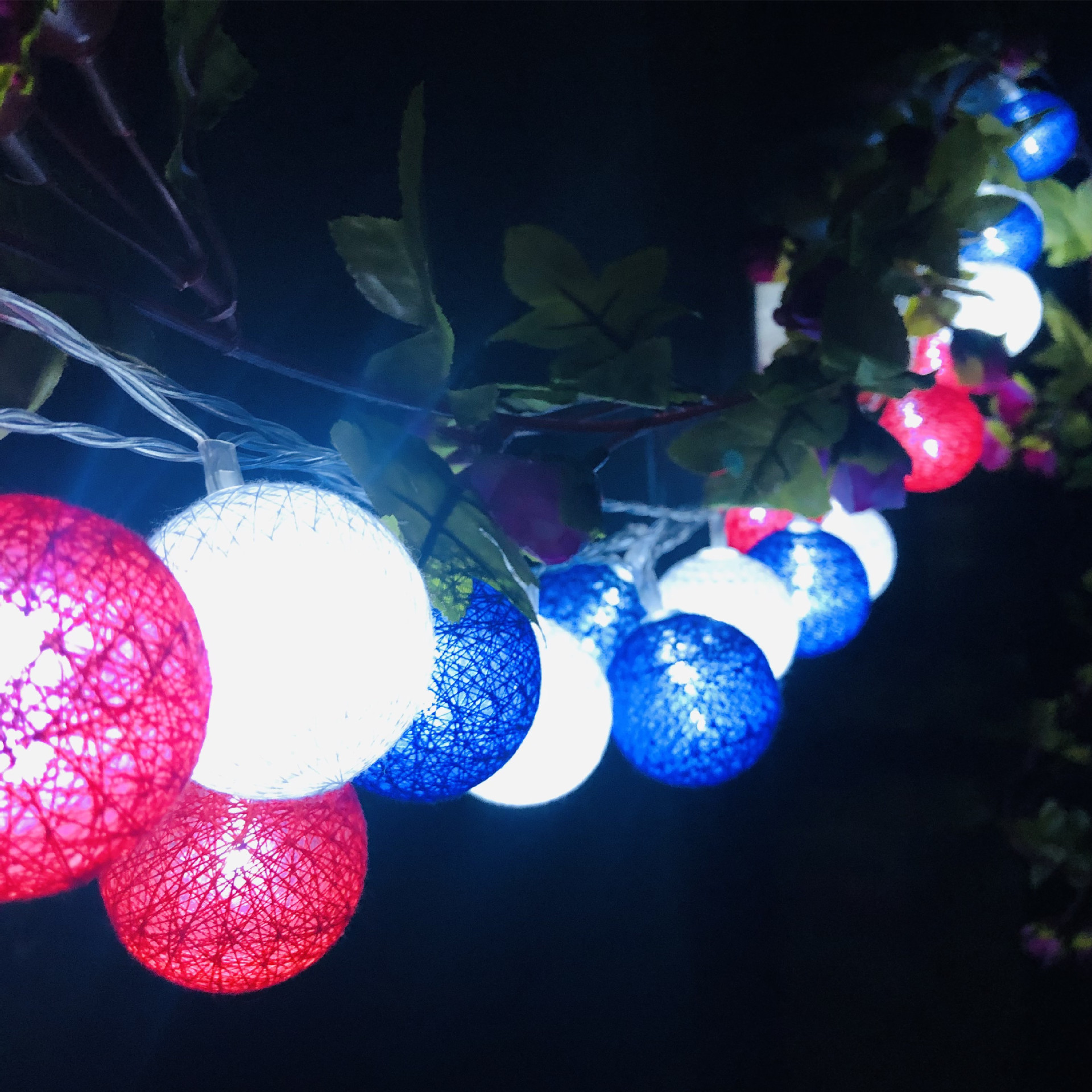 US Independence Day Light String LED Red White Blue Five-pointed Star Round Ball Light String USB Courtyard Garden Room Decorative Lights
