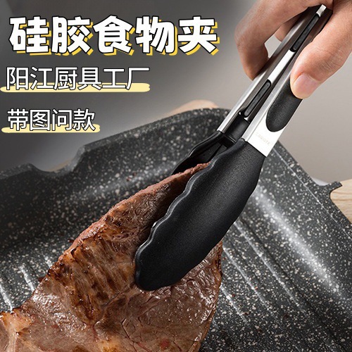 7 Inch 12 Inch Nylon Silicone Food Tongs Kitchen Bread Stainless Steel Food Clips BBQ Heat-Proof Tongs Stainless Steel
