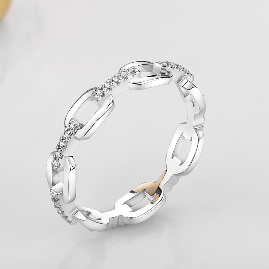 JZ473 Simple interval diamond lock chain small ring micro-set cubic zirconia women's surround diamond chain diamond ring