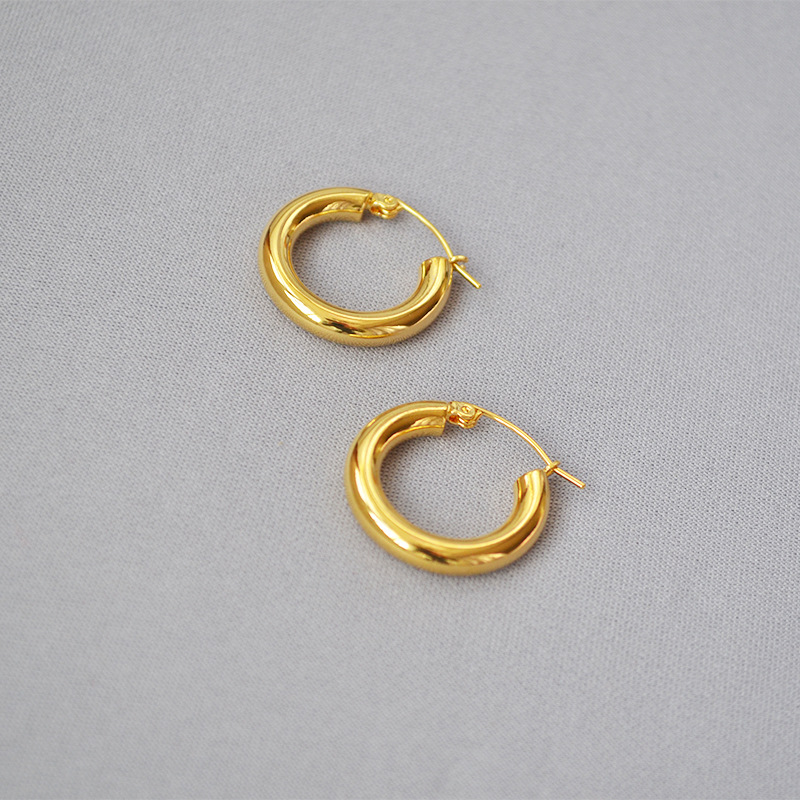 Celi cold metal style simple delicate brass gold-plated real gold small thick hoop earrings ear accessories