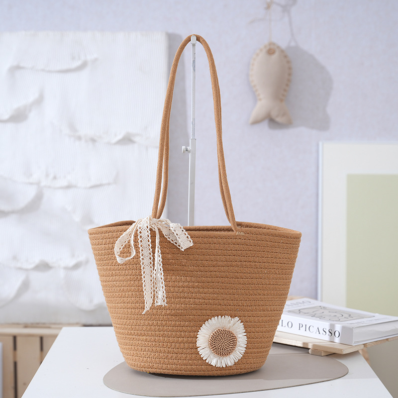 Cotton Rope Shoulder Bag Women's Large Capacity 2026 New Summer Single Shoulder Beach Bag Tote Bag