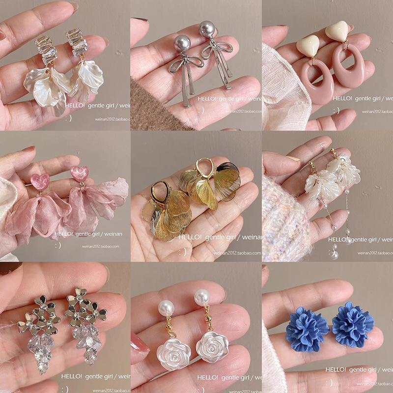 S925 silver needle heart flower tassel earring pearl stud earring for women ear accessory