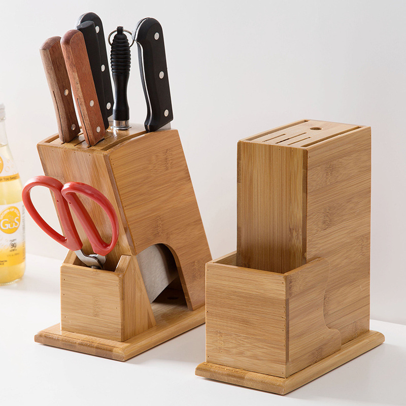 Bamboo knife holder, multifunctional kitchen storage rack for knives, countertop knife block