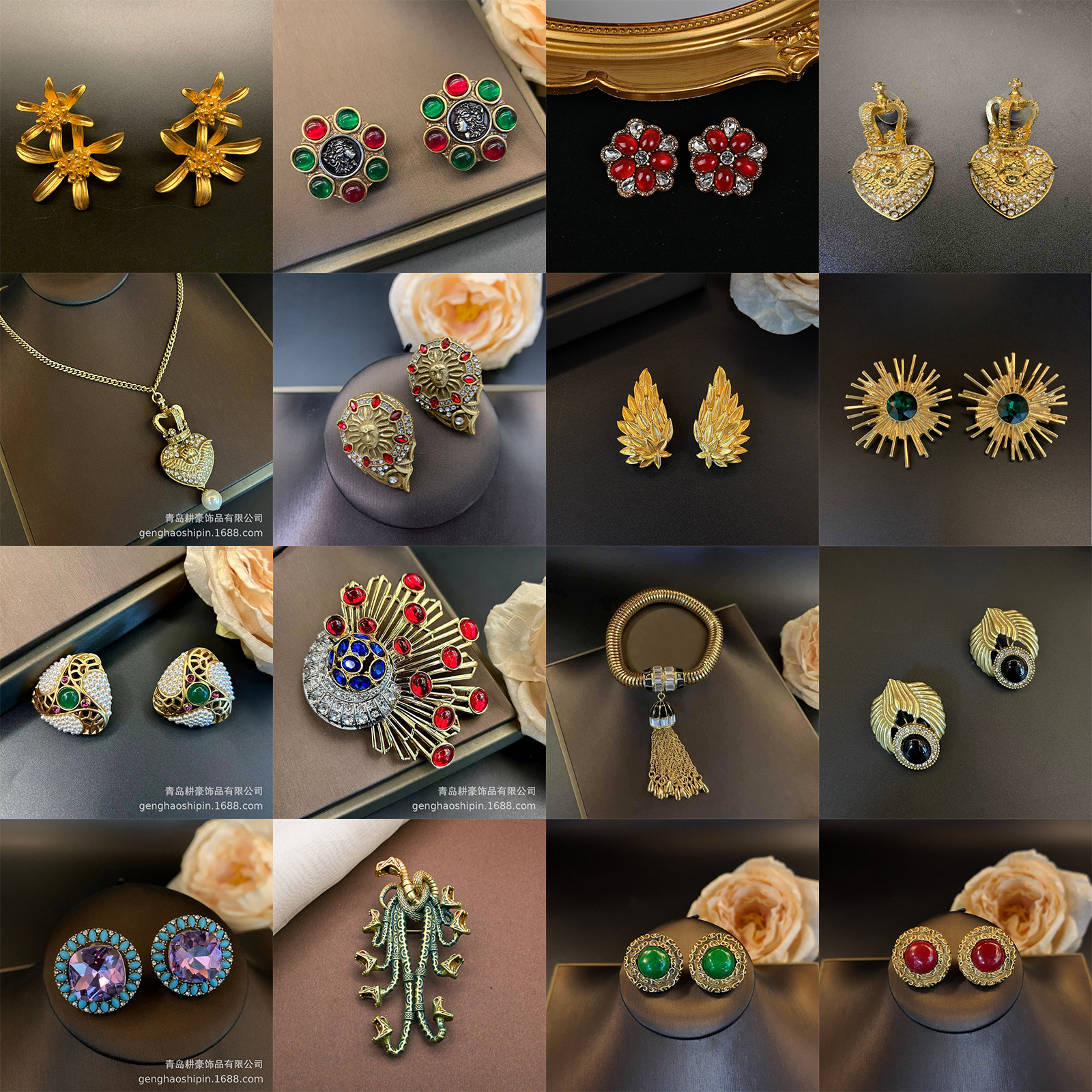 Palace style niche earring necklace jewelry set women's choker necklace ring