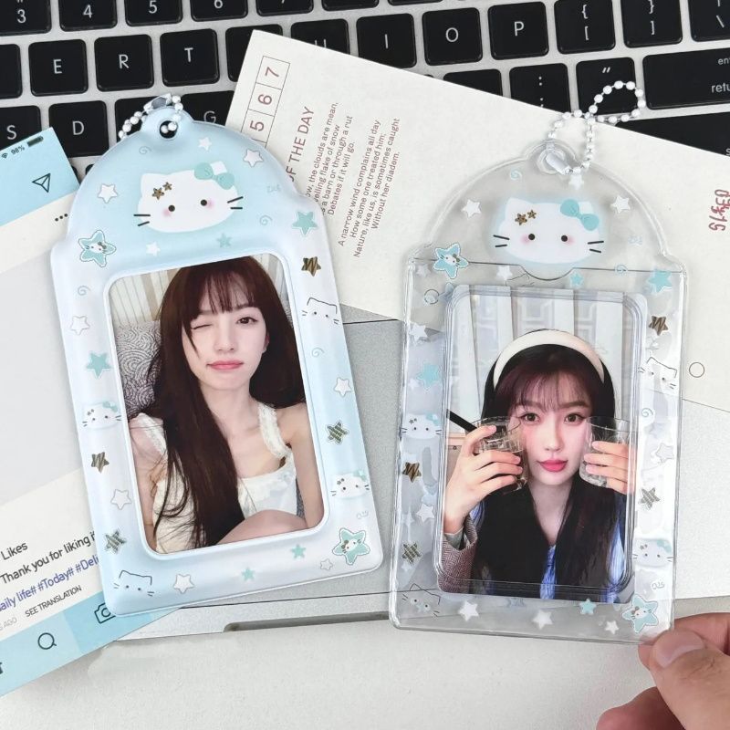 PVC campus card meal card idol small card storage sleeve display pendant original mint green kitten card sleeve