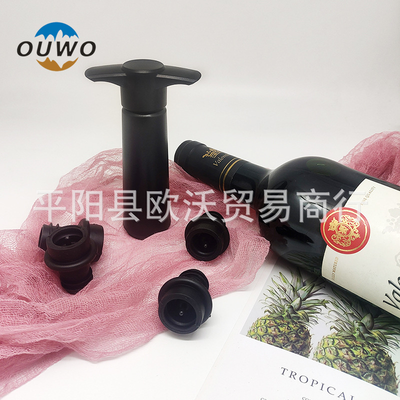 Plastic red wine vacuum multifunctional air pump bottle stopper metal air pump black wine stopper