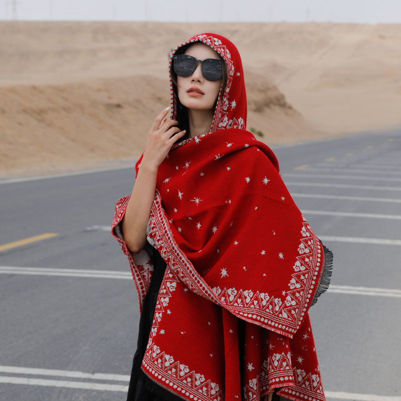 Chaka Salt Lake Ethnic Style Shawl Desert Travel Scarf Northwest Photo Hooded Slit Shawl Women