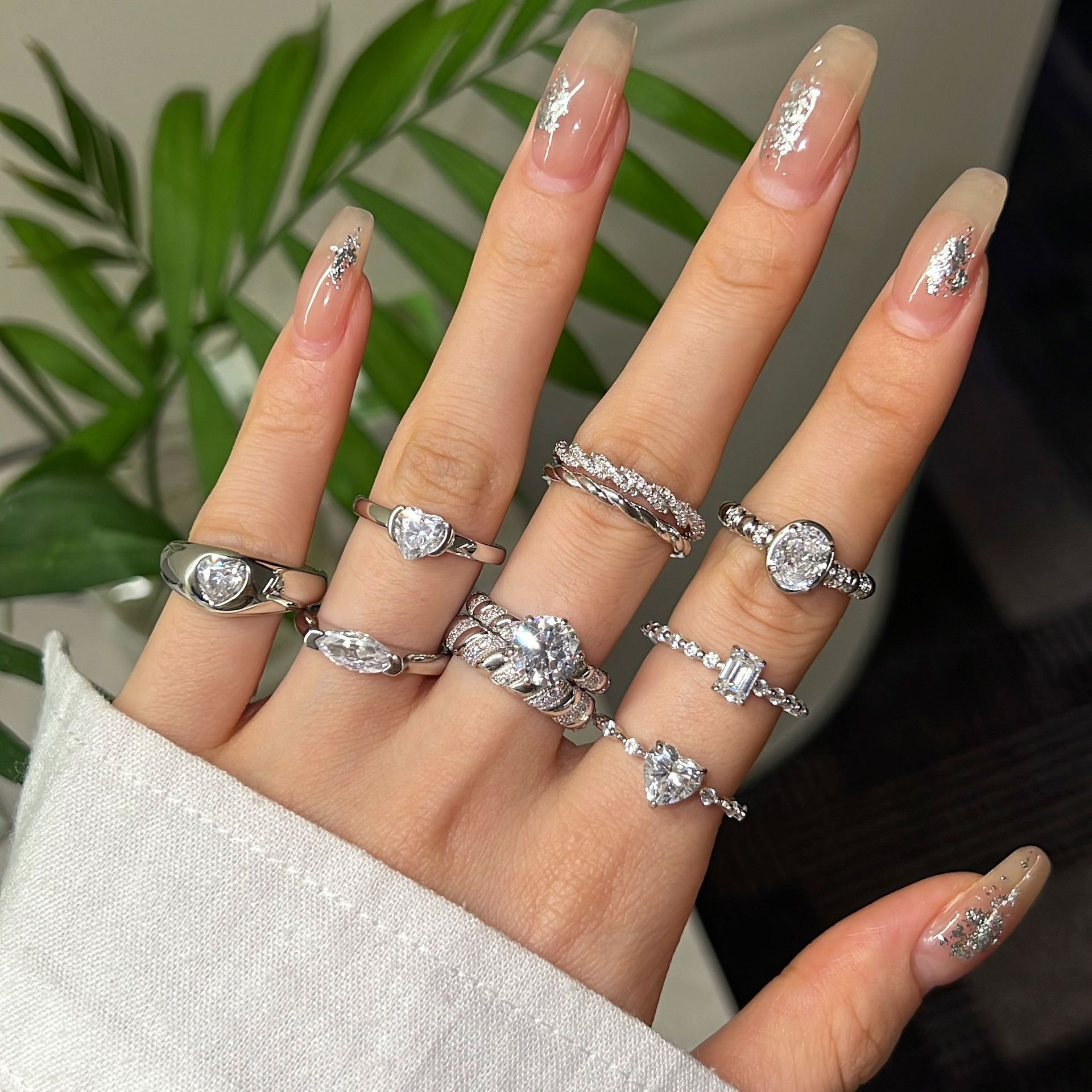 S925 sterling silver ring for women, white 5A zircon closed ring women's ring