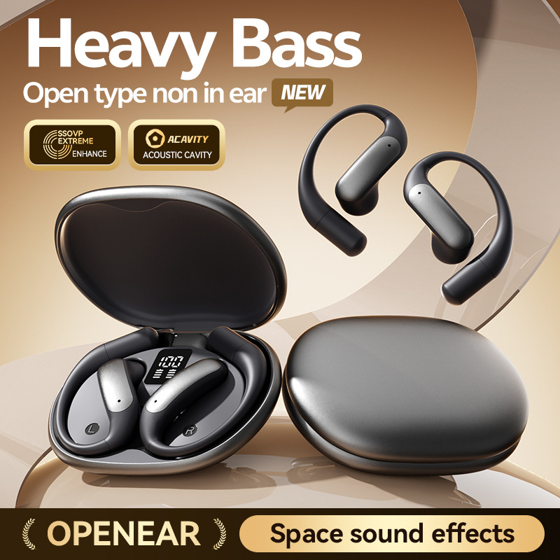 2026 New Bluetooth Earphones Open Earphones Wireless Private Mold Ultra-Long Battery Life Digital Display Hanging Ear Bluetooth Earphones