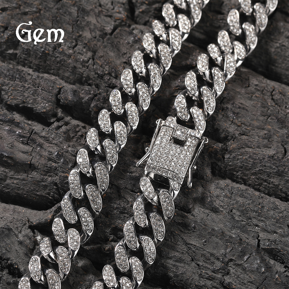 Vintage New Hip Hop New 12mm Alloy Diamond Men's Cuban Chain Street Niche Accessories