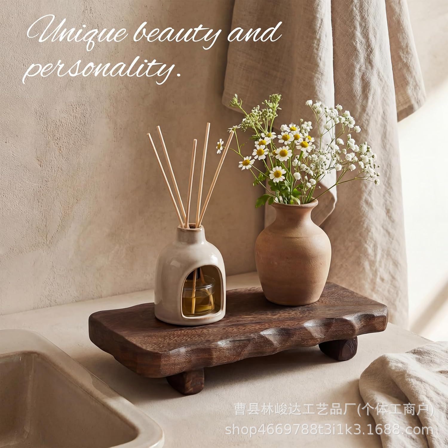 Wooden aromatherapy base stand, home decoration candle essential oil desktop display stand, wooden soap storage tray