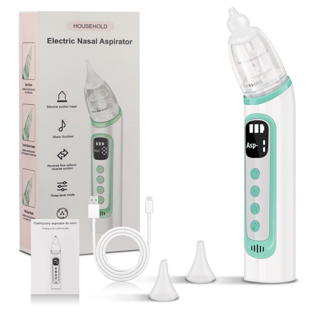 Electric nasal aspirator baby three gear suction household baby nose clearing music cleaning