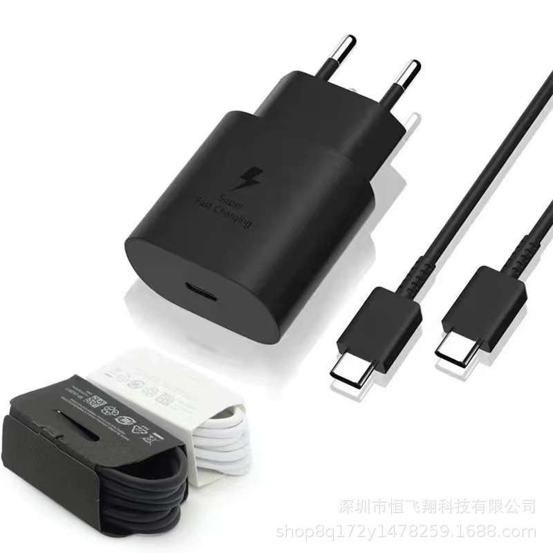 25W fast charging charger for Samsung note10 S20 US/EU Type-C to Type-C data cable