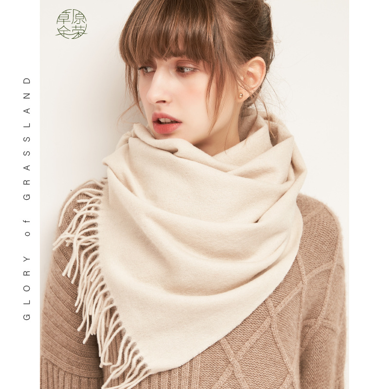 Inner Mongolia new new color solid color wool scarf women's autumn and winter warm cold-proof shawl two-in-one