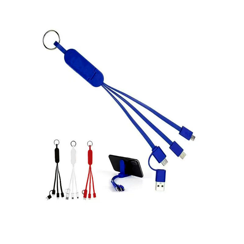 Type-C dual input data cable multi-functional braided 2-in-1 charging cable keychain 2-to-2 data cable