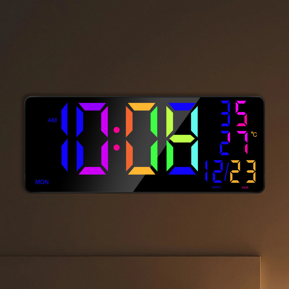 RGB Wall Clock Colorful Changing Multifunctional Wall Clock Forward and Countdown Large Screen Electronic Clock Night Light
