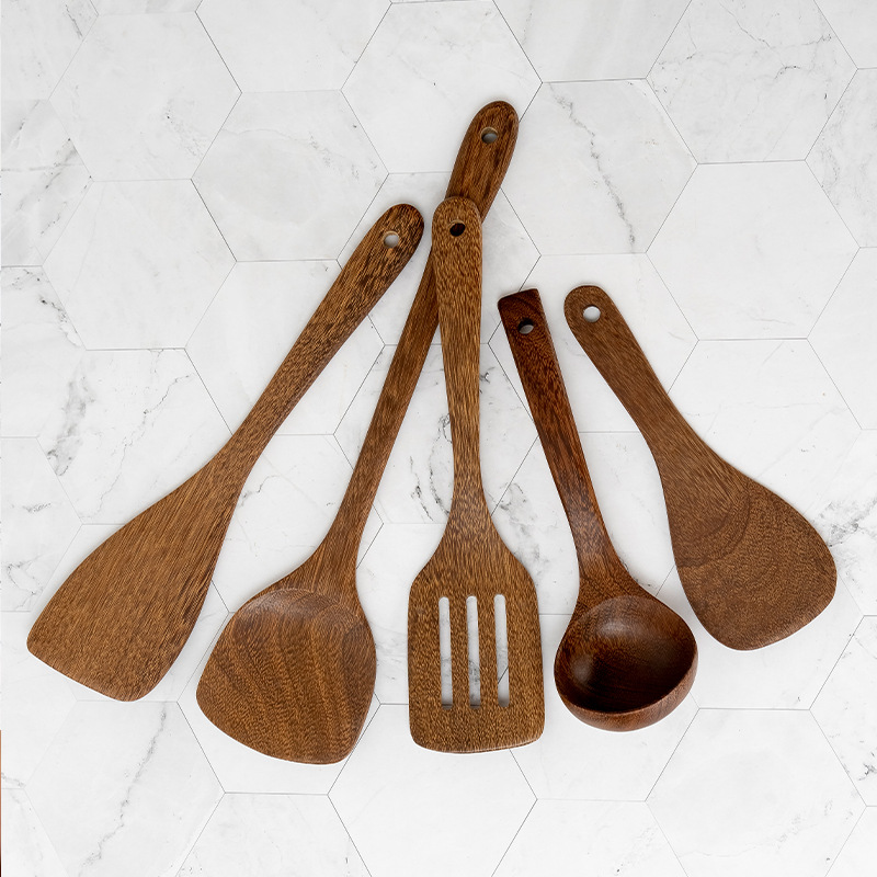 Home Unpainted Chicken Wing Wood Spatula Non-stick Pan Wooden Spatula Long Handle Stir-fry Spatula Wooden Spatula Kitchen Tool Set