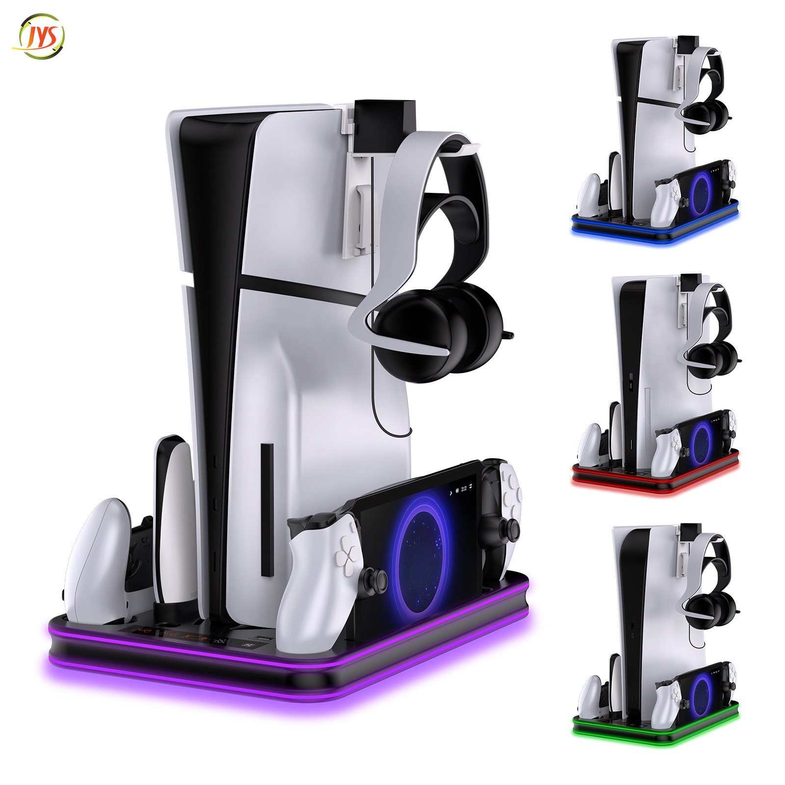 PS5/PS5 Slim multifunctional heat dissipation storage base with headphone holder with RGB colorful light JYS-P5225