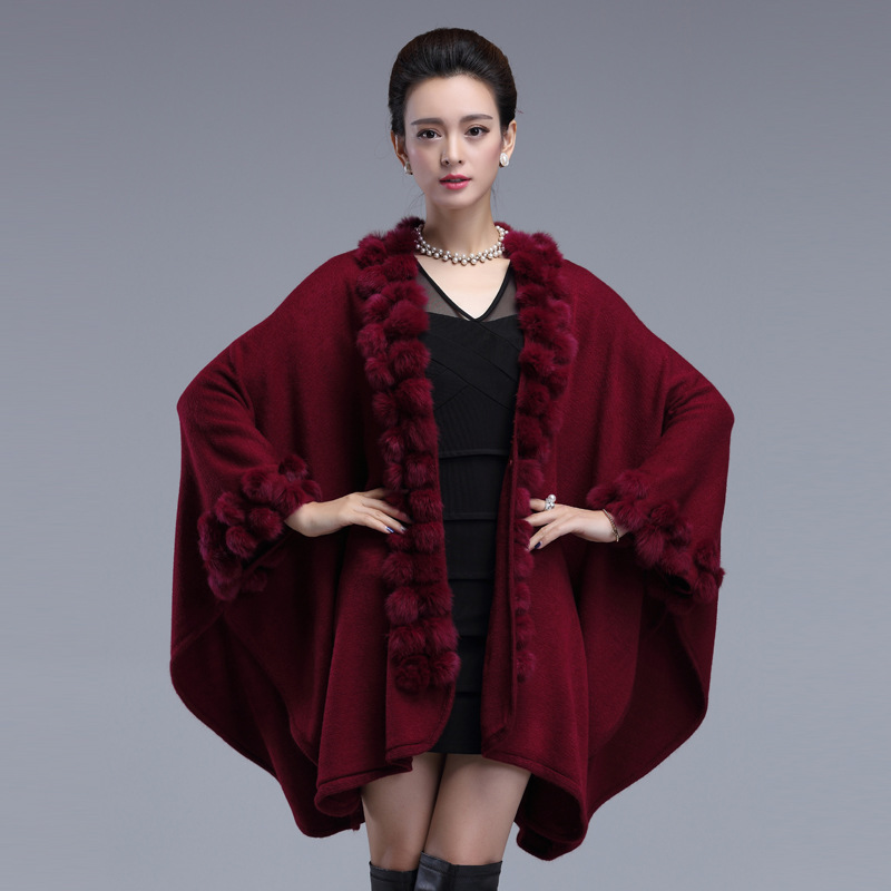 3038# Autumn Winter New Fur Shawl Cape Plus Size Shawl Knitted Shawl Coat Women